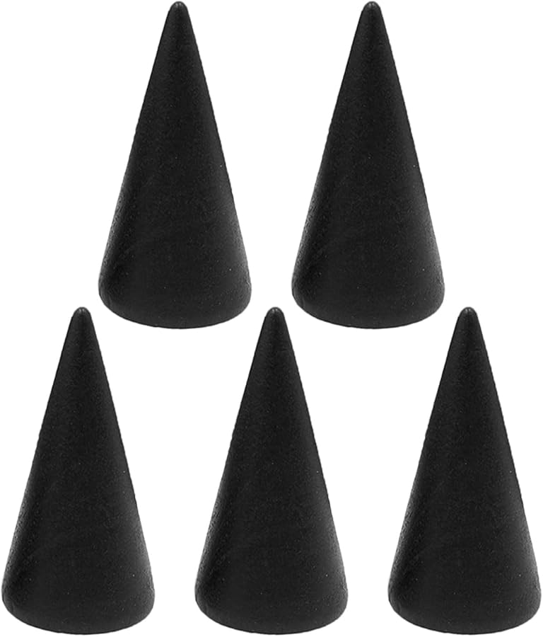 5Pcs Solid Wood Cone Shape Ring Holder Display Stand For Jewelry Storage - Image 1